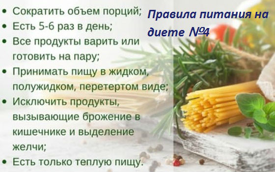 Стол 4 при воспалении кишечника, разрешенные блюда и продукты